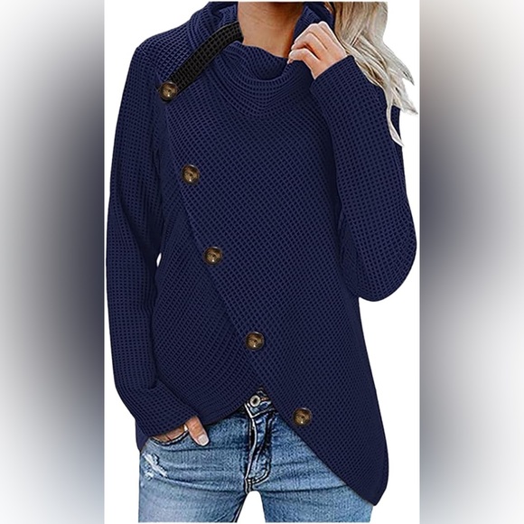 Long Sleeve Waffle Knit Cowl Neck Sweater - Picture 2 of 11